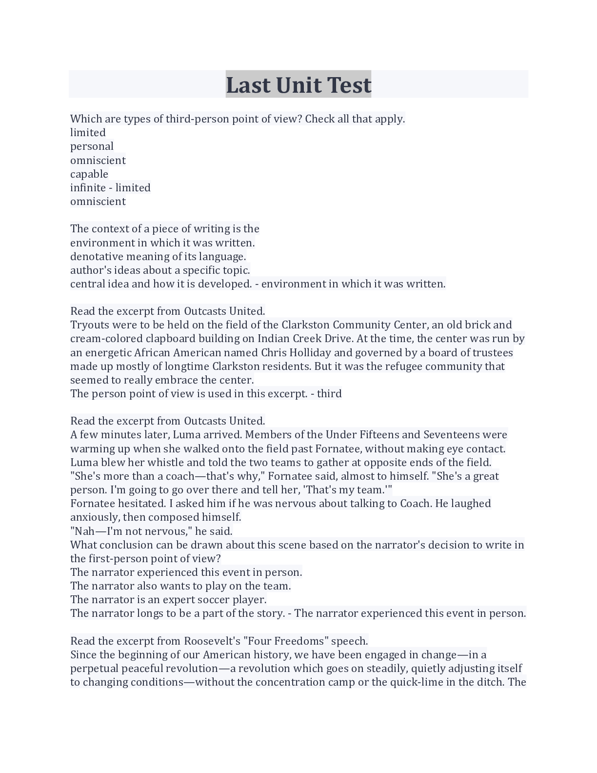 Preview image for Last Unit Test Questions And Answers